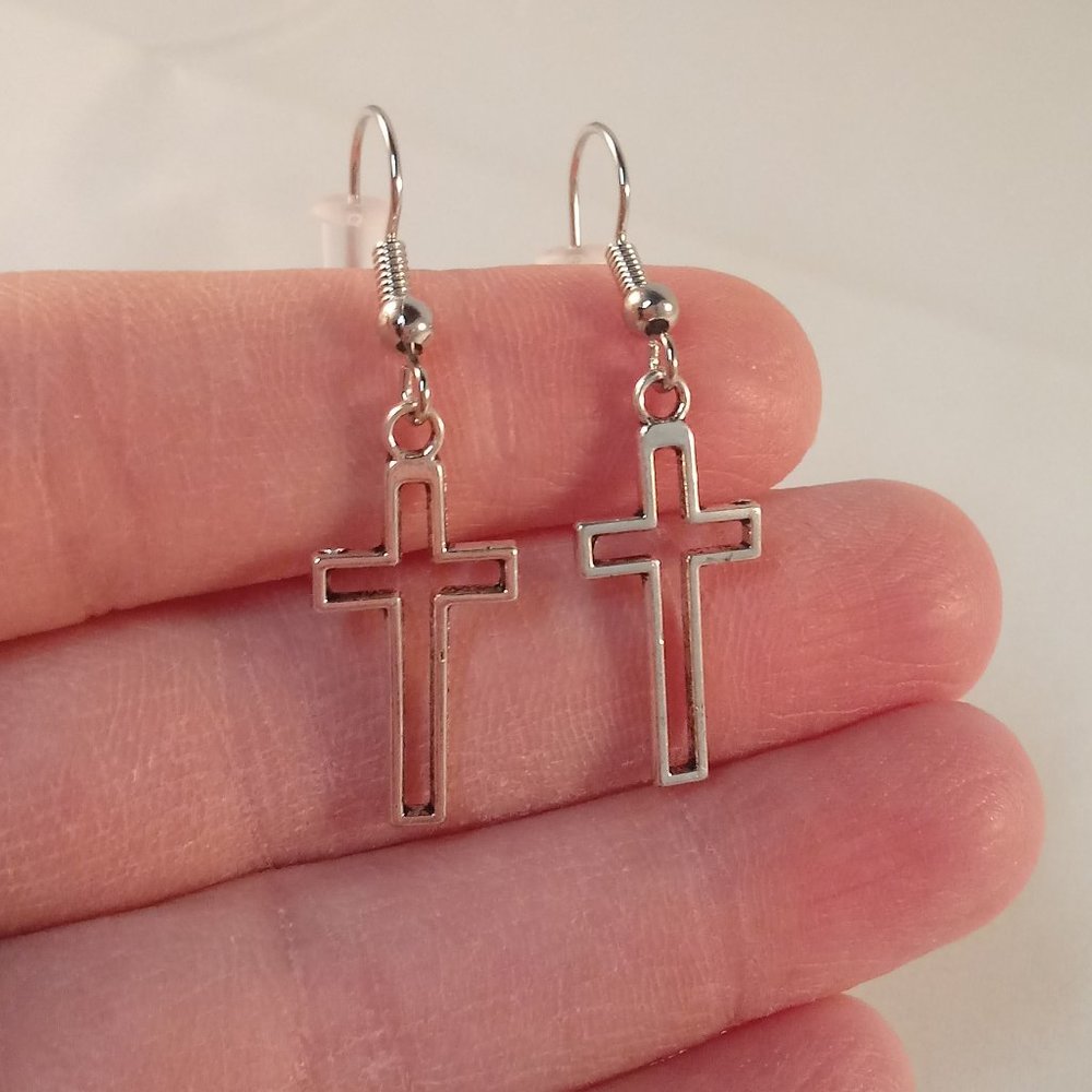 Mens Silver Cross Dangle Earrings Hypoallergenic Party Gift